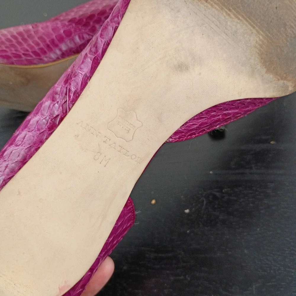 Ann Taylor Womens Magenta Pink Snakeskin Embossed Leather D'Orsay Kitten Heel 8M